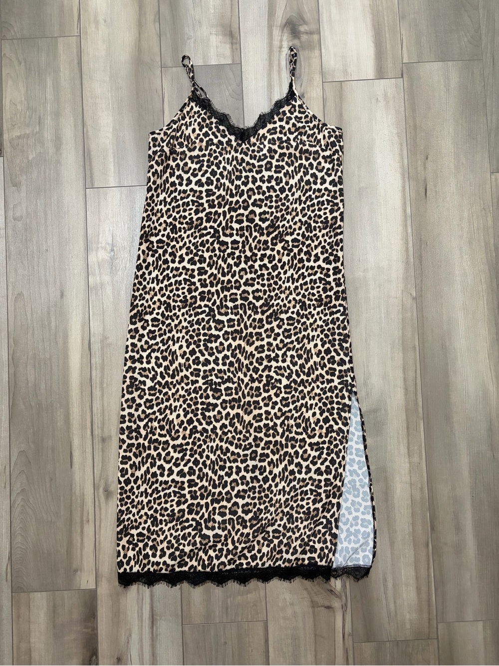ASOS Leopard Print Slip Midi Dress with Black Lace Trim